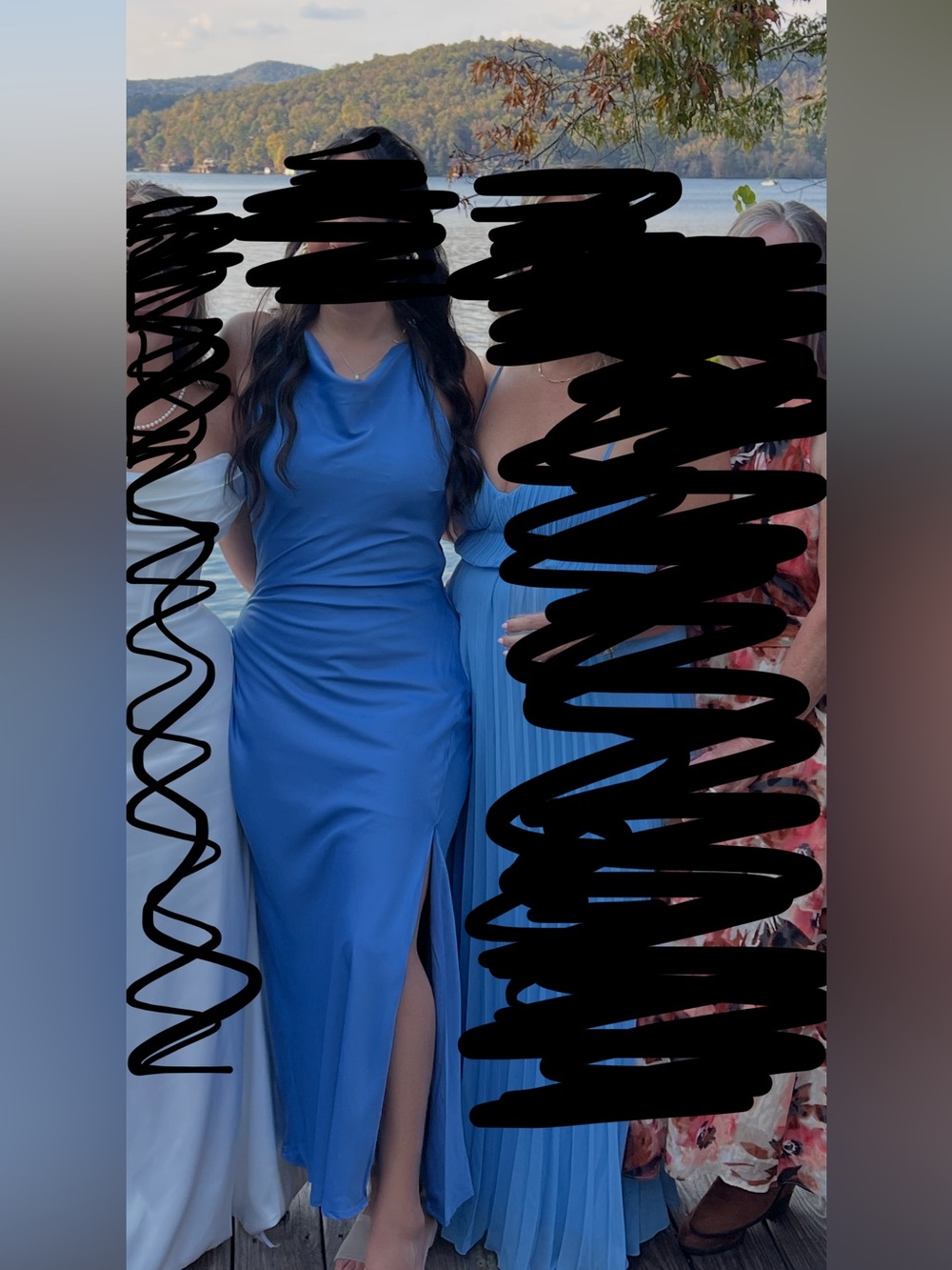 Lulu's Royal Blue Strapless Satin Midi Dress with Side Slit